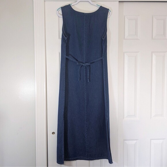 Denim Floral Jumper L Dress 90s Jean Shirt Set Vintage MPH Embroidered Rose Maxi - Picture 4 of 16